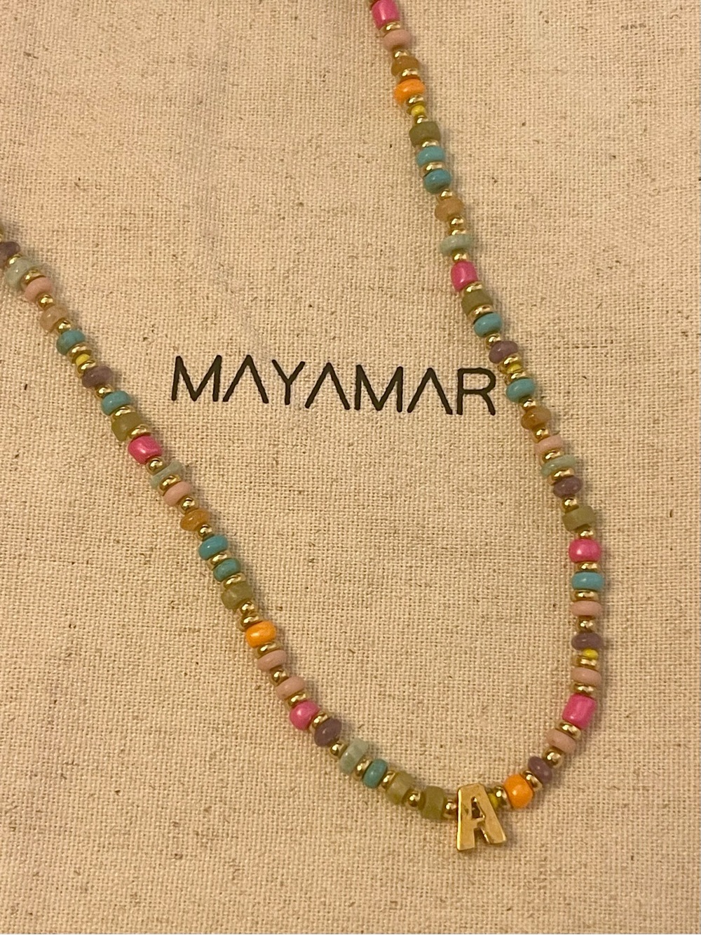 Multicolor Beaded Necklace with Gold 'A' Initial Pendant - Women's Jewelry